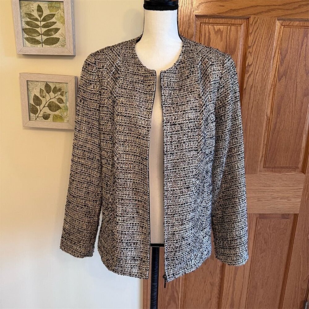 Coldwater Creek Women's Tweed Jacket Size 14 Multicolor Open Front
